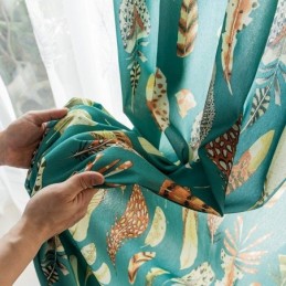 Cortina De Polialgodón Hecha A Medida Con Estampado De Plumas, Estilo Americano, Semiopaca