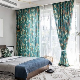 Cortina De Polialgodón Hecha A Medida Con Estampado De Plumas, Estilo Americano, Semiopaca