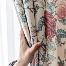 Cortina De Polialgodón Hecha A Medida Con Estampado De Flores Americanas Y Cortinas Opacas