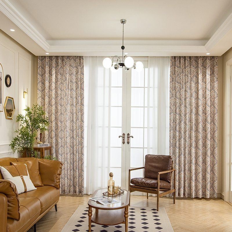 Cortinas Opacas Estampadas De Polialgodón Con Diseño Vintage Americano