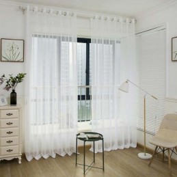 Cortina Nórdica Sencilla Transparente, Hecha A Medida, Con Cuadros Blancos, Tela Jacquard Para Sala De Estar Y Dormitorio.
