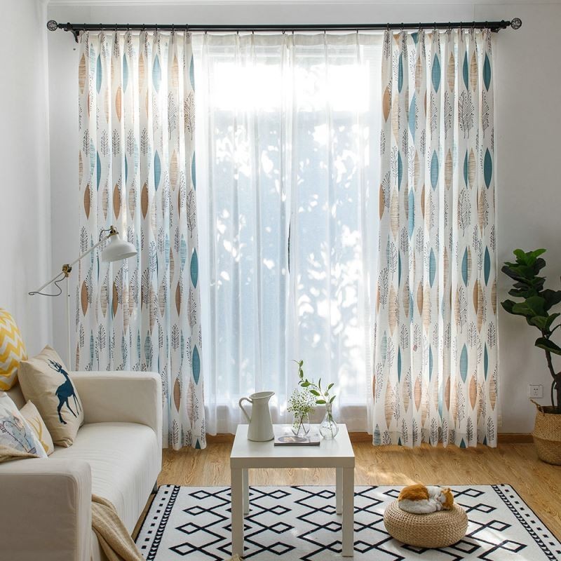 Cortina Opaca Con Estampado De Hojas Y Protección Ambiental, Hecha A Medida, Con Colores Contrastantes