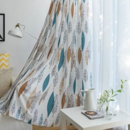 Cortina Opaca Con Estampado De Hojas Y Protección Ambiental, Hecha A Medida, Con Colores Contrastantes