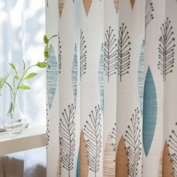 Cortina Opaca Con Estampado De Hojas Y Protección Ambiental, Hecha A Medida, Con Colores Contrastantes