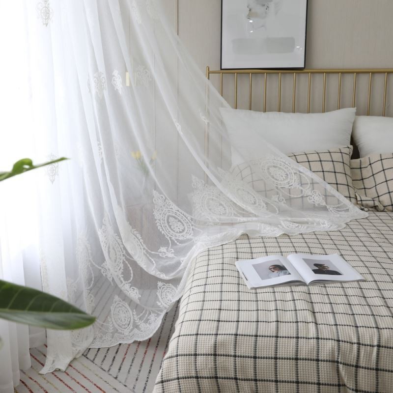 Cortina Transparente Transpirable Hecha A Medida Cortina Blanca Combina Con Todo Bordado Sala De Estar