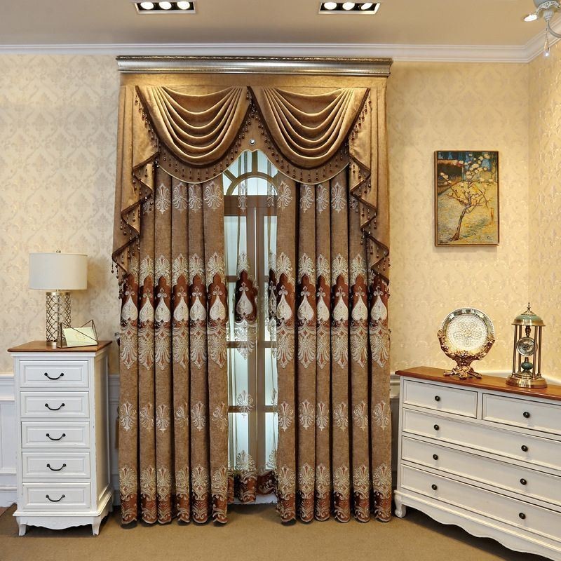 Cortina Opaca De Chenilla, Hecha A Medida, Con Bordado De Flores Europeas Para Sala De Estar Y Dormitorio.