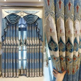 Cortina Opaca De Chenilla, Hecha A Medida, Con Bordado De Flores Europeas Para Sala De Estar Y Dormitorio.