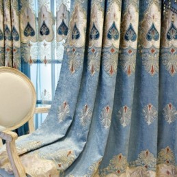 Cortina Opaca De Chenilla, Hecha A Medida, Con Bordado De Flores Europeas Para Sala De Estar Y Dormitorio.