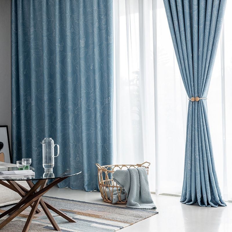 Cortina Opaca Nórdica Hecha A Medida Para Sala De Estar, Dormitorio, Con Estampado De Hojas.