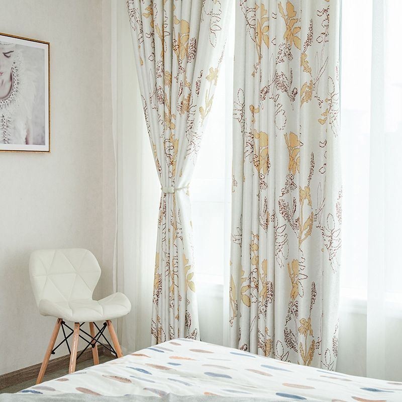 Cortina Opaca Con Estampado Nórdico De Hojas, Hecha A Medida Para Sala De Estar Y Dormitorio.