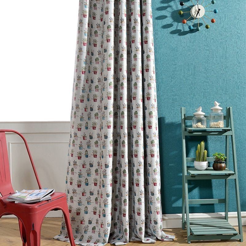 Cortina Opaca Nórdica Hecha A Medida Con Estampado De Plantas En Maceta Para Sala De Estar Y Dormitorio