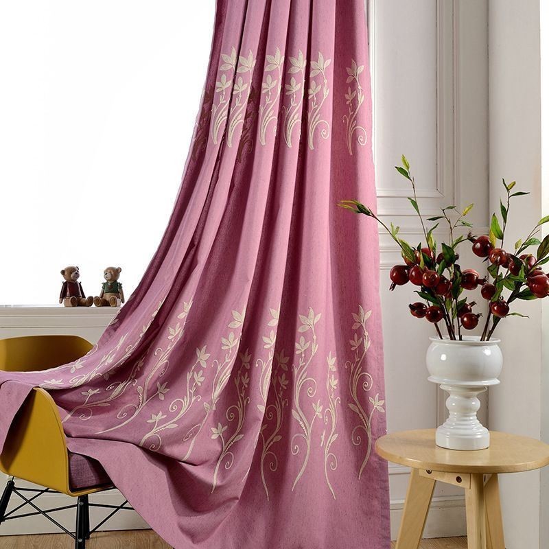 Cortina Opaca Nordic Wind Hecha A Medida Con Bordado De Plantas De Algodón Y Lino