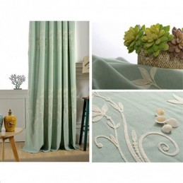 Cortina Opaca Nordic Wind Hecha A Medida Con Bordado De Plantas De Algodón Y Lino