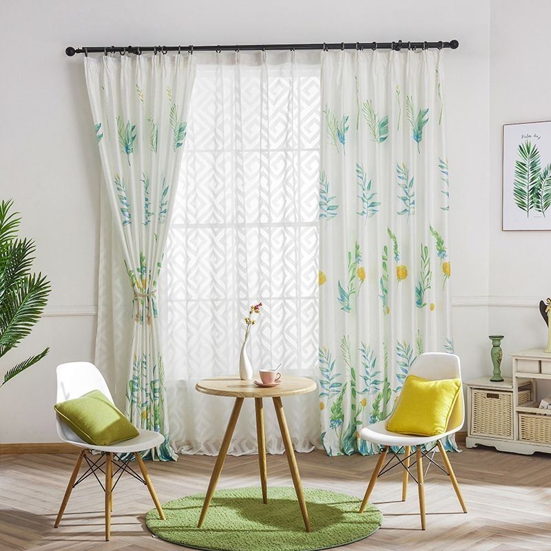 Cortina Opaca Nórdica Hecha A Medida Con Estampado De Hojas Para Sala De Estar Y Dormitorio