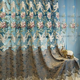 Cortina De Lujo Europea Hecha A Medida, Elegante Diseño Floral Bordado Para Sala De Estar.