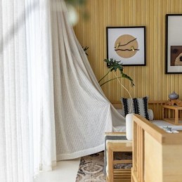 Cortinas Transparentes De Tul Voile Liso De Jacquard A Rayas Para Sala De Estar