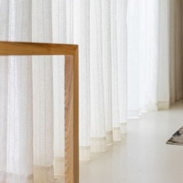 Cortinas Transparentes De Tul Voile Liso De Jacquard A Rayas Para Sala De Estar