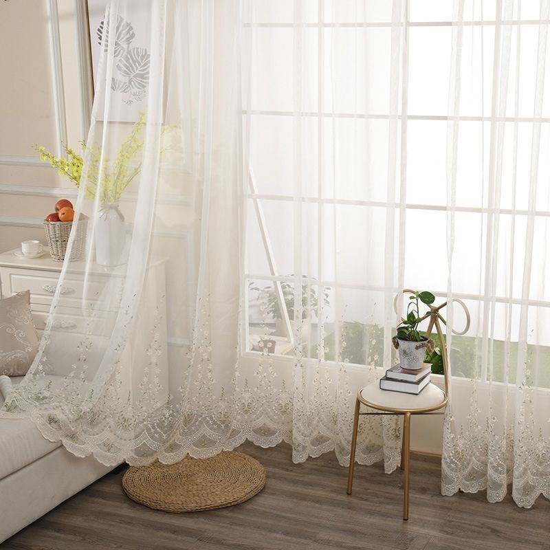 Cortina Decorativa Transparente Hecha A Medida Con Tul Bordado De Plantas Para Sala De Estar Y Dormitorio