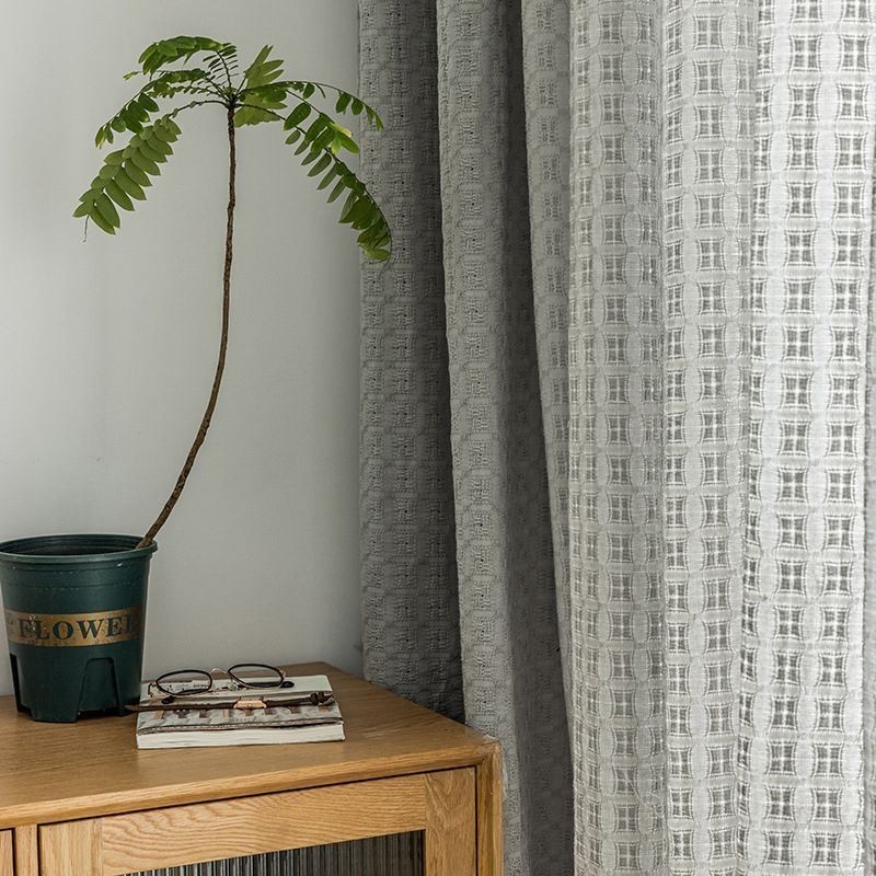 Cortina De Tul A Cuadros Nórdicos Hecha A Medida, Tejido De Urdimbre, Transparente Para Sala De Estar
