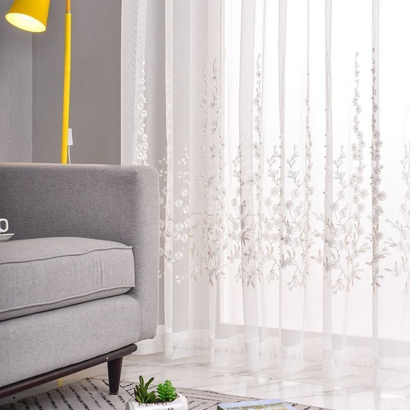 Cortina Decorativa Transparente Hecha A Medida Con Bordado De Plantas De Tul Para Sala De Estar Y Dormitorio.