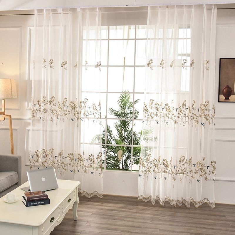 Cortina Decorativa Transparente Hecha A Medida Con Bordado De Plantas De Tul Para Sala De Estar Y Dormitorio.