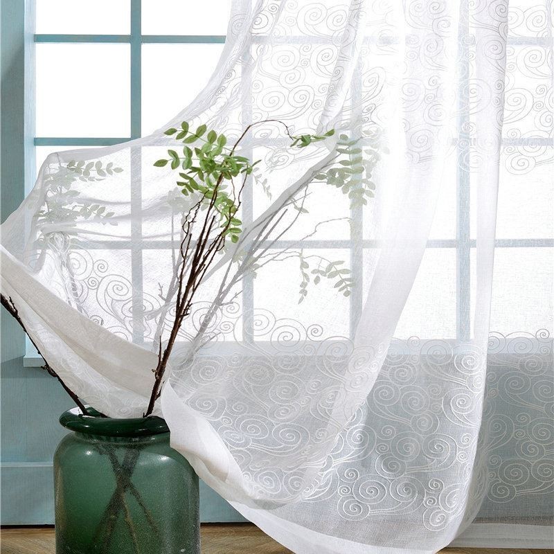 Cortina Transparente De Estilo Japonés, Hecha A Medida, Con Bordado De Nubes Simple, Para Ventana.