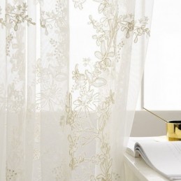 Cortina Decorativa Transparente Hecha A Medida Con Bordado De Plantas De Tul Para Sala De Estar Y Dormitorio.