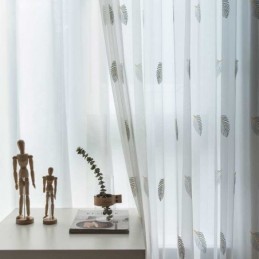 Cortina Nórdica Sencilla Transparente, Hecha A Medida, Con Hojas Rurales, Bordada En Blanco, Para Dormitorio Y Sala De Estar.