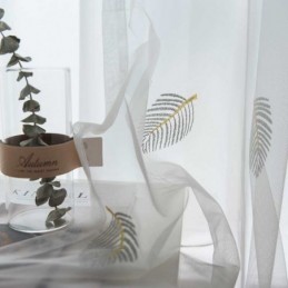 Cortina Nórdica Sencilla Transparente, Hecha A Medida, Con Hojas Rurales, Bordada En Blanco, Para Dormitorio Y Sala De Estar.
