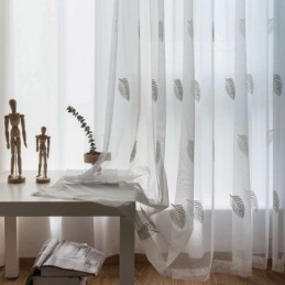Cortina Nórdica Sencilla Transparente, Hecha A Medida, Con Hojas Rurales, Bordada En Blanco, Para Dormitorio Y Sala De Estar.