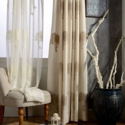 Cortinas Transparentes Transpirables Hechas A Medida Con Textura De Árbol Bordada Para Sala De Estar