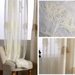 Cortinas Transparentes Transpirables Hechas A Medida Con Textura De Árbol Bordada Para Sala De Estar