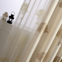 Cortinas Transparentes Transpirables Hechas A Medida Con Textura De Árbol Bordada Para Sala De Estar