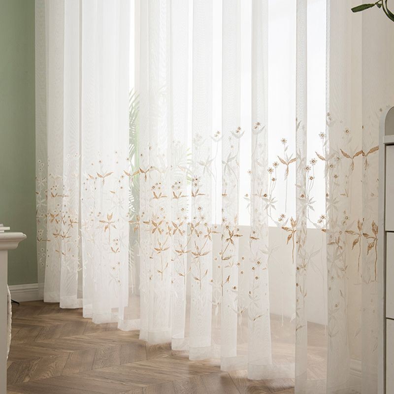 Cortinas Transparentes Decorativas Modernas, Hechas A Medida, Con Bordado De Plantas De Tul Para Dormitorio.