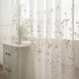 Cortinas Transparentes Decorativas Modernas, Hechas A Medida, Con Bordado De Plantas De Tul Para Dormitorio.