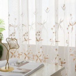 Cortinas Transparentes Decorativas Modernas, Hechas A Medida, Con Bordado De Plantas De Tul Para Dormitorio.