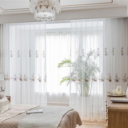 Cortinas De Tul Con Flores Blancas Y Gasa Transparente Para Sala De Estar
