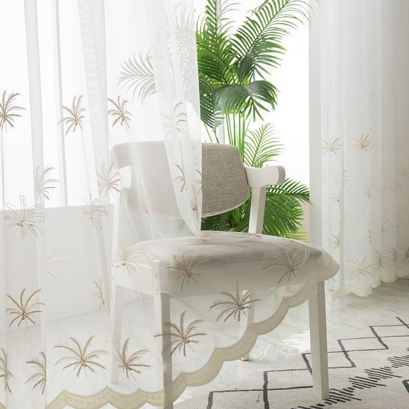 Cortina Decorativa Transparente Hecha A Medida Con Bordado De Plantas Para Ventana, Sala De Estar Y Dormitorio