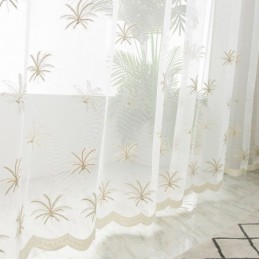 Cortina Decorativa Transparente Hecha A Medida Con Bordado De Plantas Para Ventana, Sala De Estar Y Dormitorio