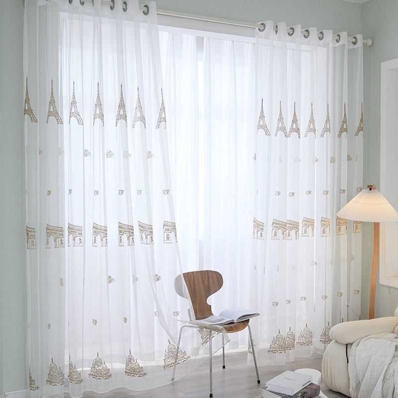 Cortinas De Tul Transparente Bordadas, Cortina De Voile De Torre, Cortina Hecha A Medida Para Sala De Estar