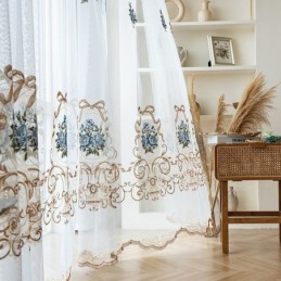 Cortina Transparente Con Diseño Floral, Hecha A Medida, De Tul Bordado Para Sala De Estar.