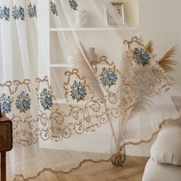 Cortina Transparente Con Diseño Floral, Hecha A Medida, De Tul Bordado Para Sala De Estar.