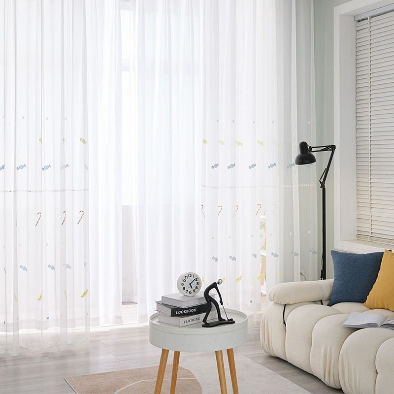 Cortina Decorativa Transparente Hecha A Medida, Cortinas De Tul Bordadas Con Diseño De Caramelo Para Dormitorio