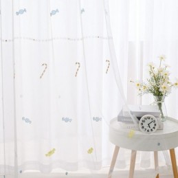 Cortina Decorativa Transparente Hecha A Medida, Cortinas De Tul Bordadas Con Diseño De Caramelo Para Dormitorio