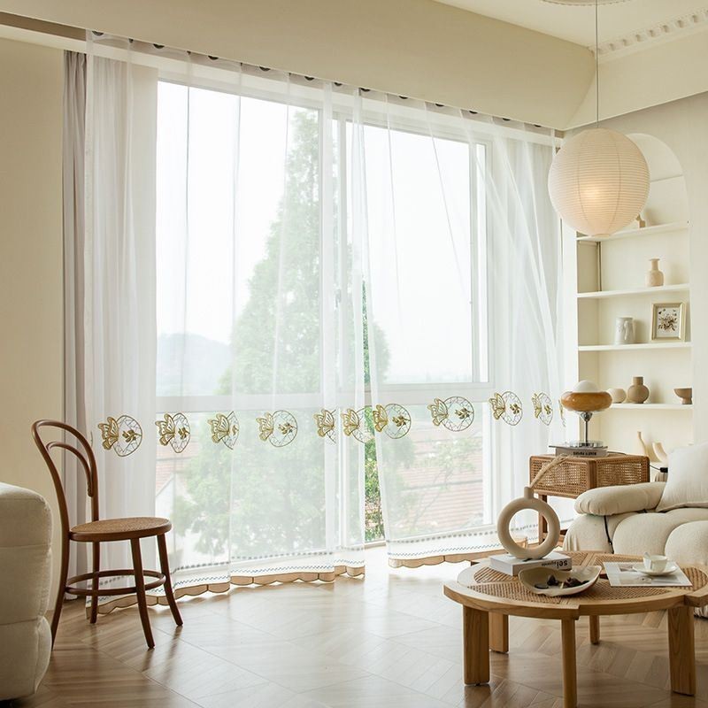 Cortinas De Tul Transparente Bordadas Con Mariposas, Cortinas De Gasa Hechas A Medida Para Sala De Estar