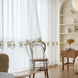 Cortinas De Tul Transparente Bordadas Con Mariposas, Cortinas De Gasa Hechas A Medida Para Sala De Estar