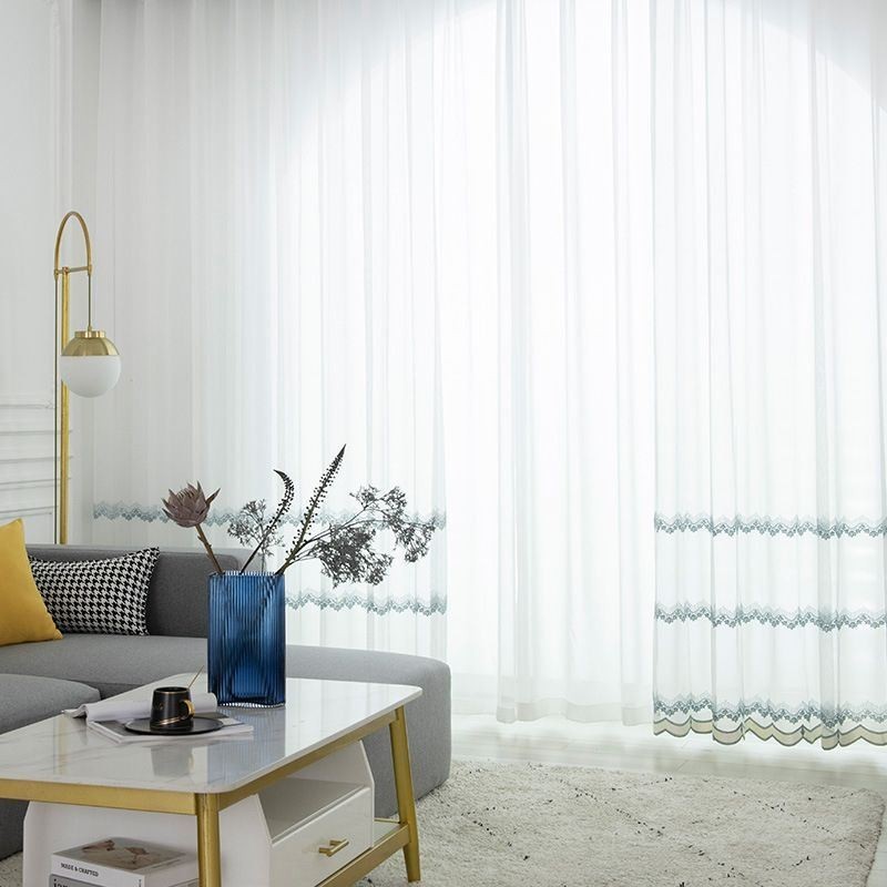 Cortina Transparente Hecha A Medida Con Hojas Bordadas De Tul Para Dormitorio