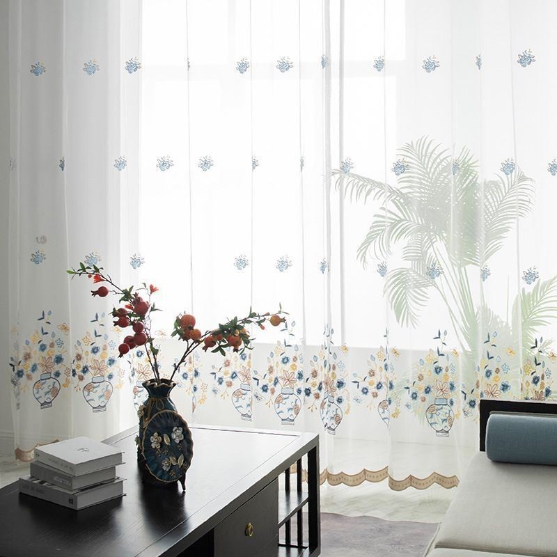 Cortinas De Tul Transparente Bordadas, Cortinas De Voile Floral, Cortinas Hechas A Medida Para Sala De Estar