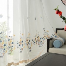 Cortinas De Tul Transparente Bordadas, Cortinas De Voile Floral, Cortinas Hechas A Medida Para Sala De Estar