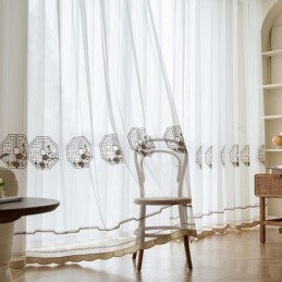 Cortina Transparente Blanca De Lujo Hecha A Medida, Cortina Bordada De Tul De Alta Calidad